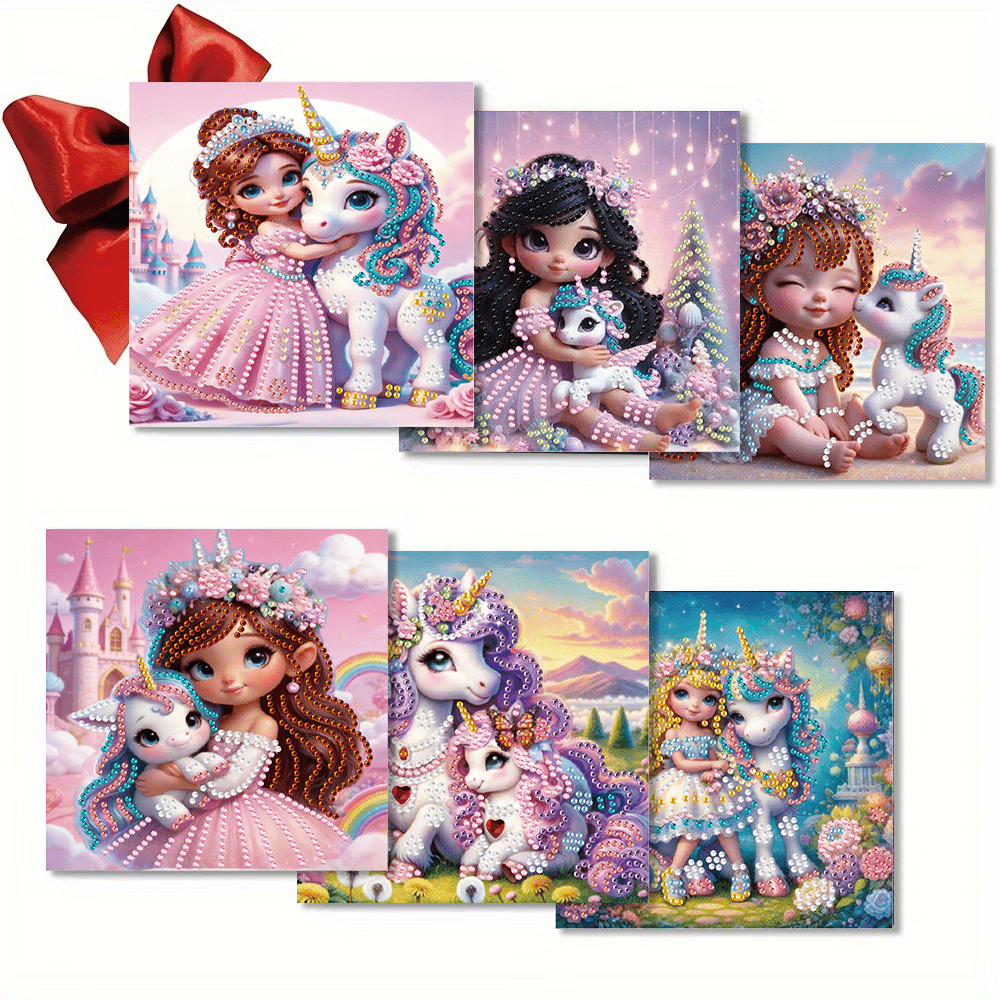 TEMU 6pcs Diamond Painting Greeting Card Set, For Diy Craft Enthusiasts, Includes 6 Unique Cards And 6 White Envelopes, Featuring Sparkling Imitation
