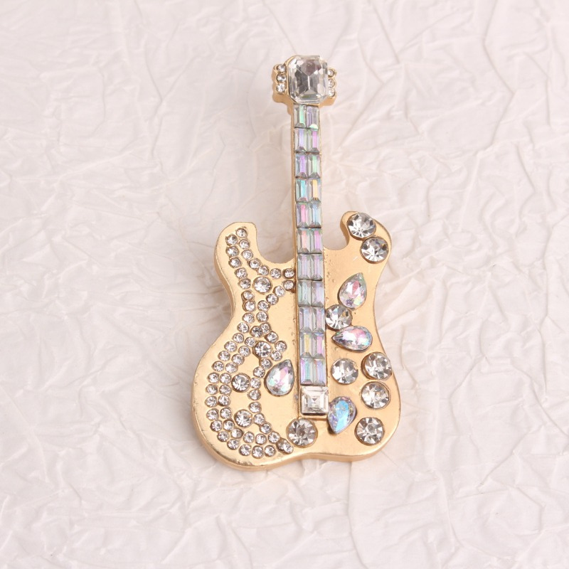 Guitar-Shaped Rhinestone Brooch, Music-Inspired Accessory