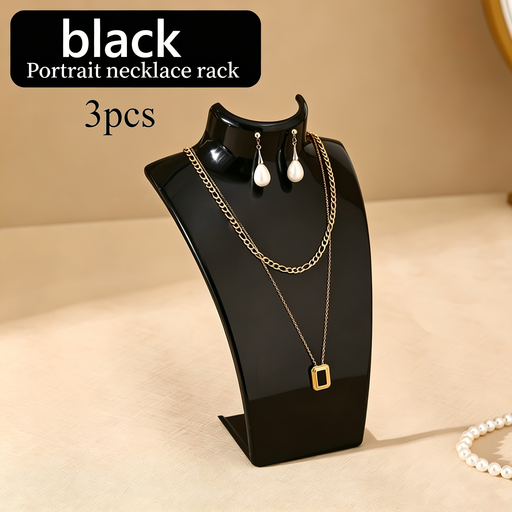 TEMU 3pcs Plastic Jewelry Bust Earring Necklace Display Stand, Model Neck Jewelry Rack, Light Organizer, Elegant Bust Rack Suitable For Retail,