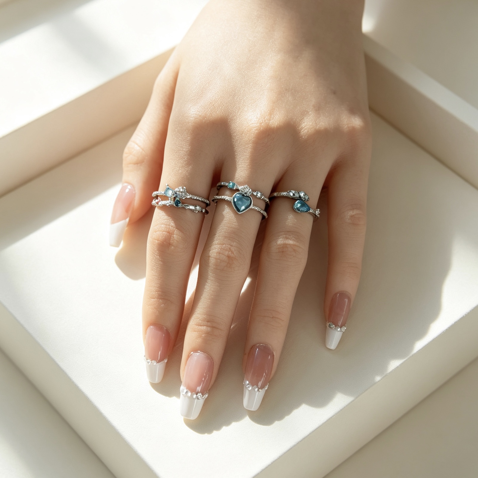 3pcs Blue Heart-Shaped Adjustable Ring Set