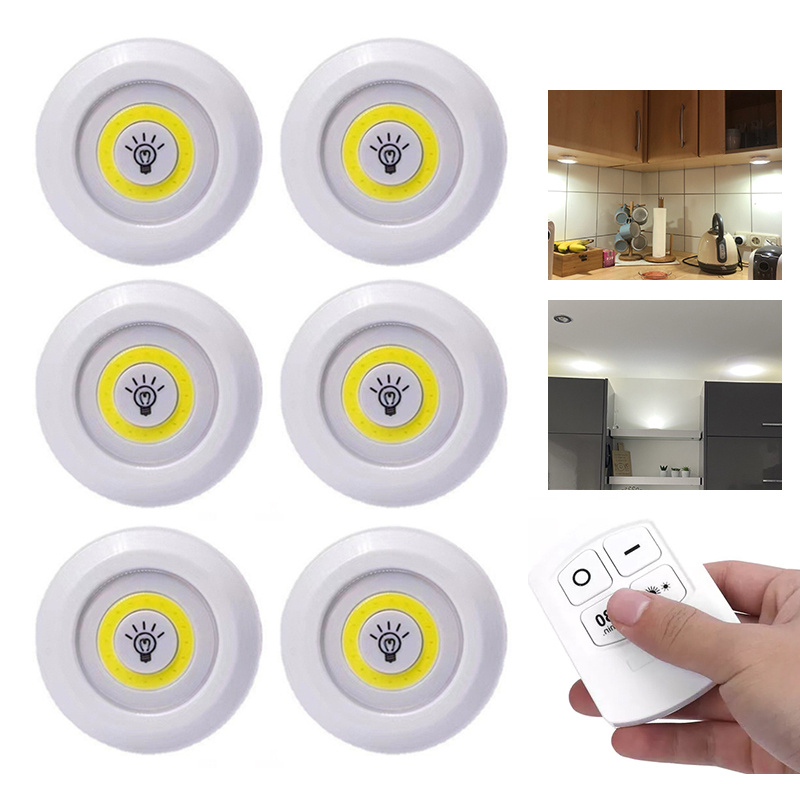 

6-pack Led Under Cabinet Lighting With Remote, Adjustable Height, Push Button Control, Indoor Use, Battery Operated (aaa Not Included), Night Lights For Stairs, Counter, Closet