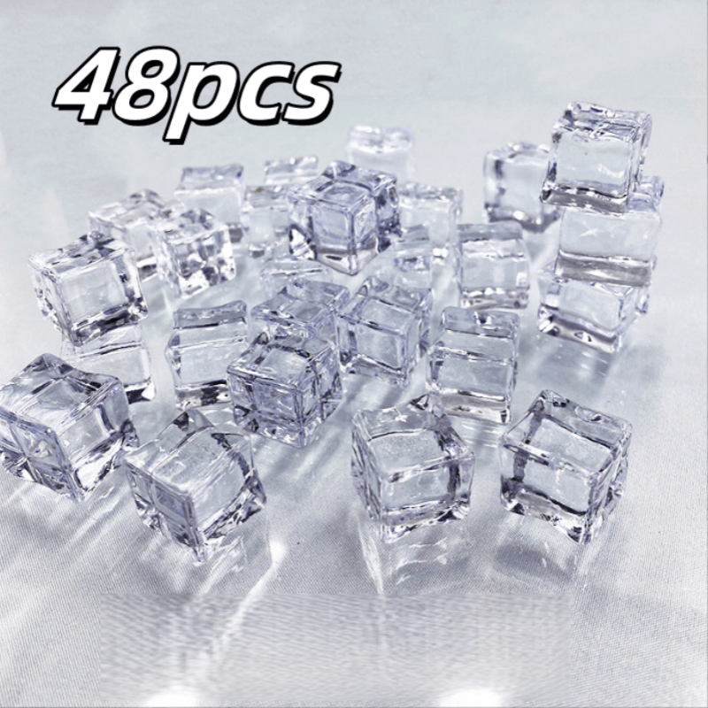 Image of 48 Transparent Acrylic Fake Ice Cubes Photography Props - Realistic Ice Vase Filler Decorative Ice Wedding Party Prop Ice Non-toxic Safe Shaped Ice Cubes Beverage Display Model Ice