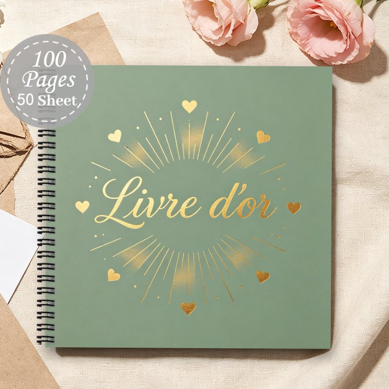 TEMU 1 pièce 'or esthétique pour invités d'anniversaire, Carnet à spirale pour souvenirs de famille et journal de voyage, Livre de messages de
