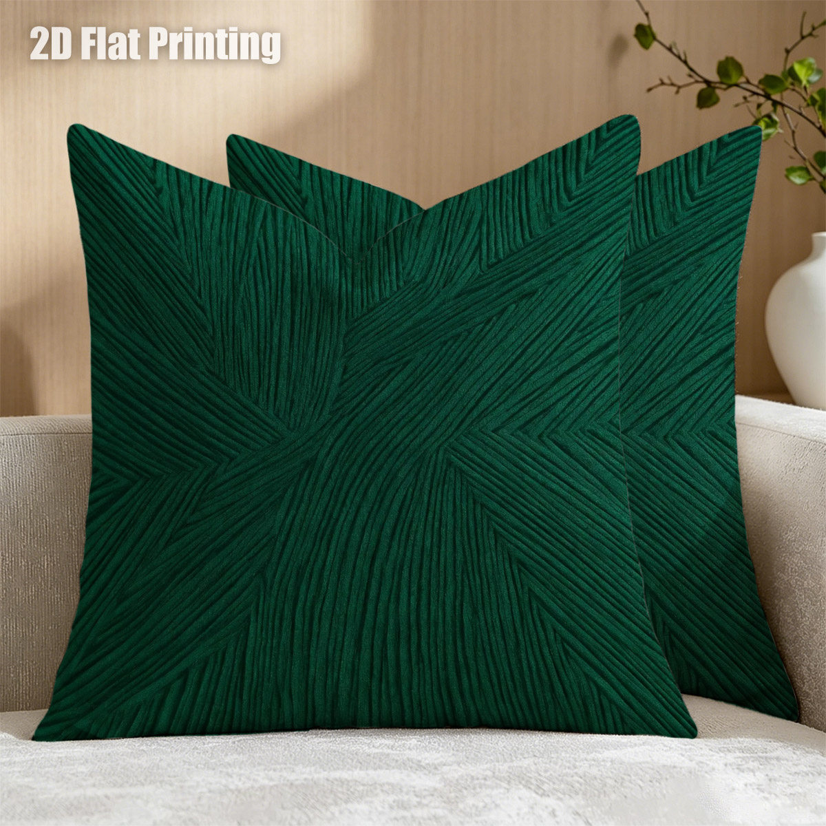 TEMU 2d Flat 2pcs Modern Geometric Lines Throw Pillow Covers, Double Prints Wavy Patterns, For , Chic Bedroom, Room, For , No Insert Included