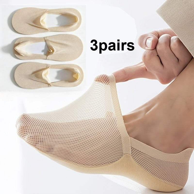 TEMU 6 Pairs (3 Pairs) Of Women's Low-cut Invisible Boat Socks - Non-slip And Anti-drop Heel, Breathable Mesh Thin Apricot Color, Suitable For Casual