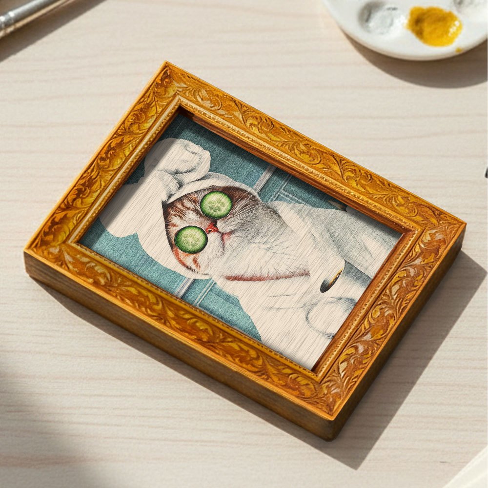 E-shop 1 Hakimi SPA Kühlschrankmagnet, Mini-Dekorationskunst aus Holz, Kühlschrankmagnet aus Holz, Entspannendes Katzen-Design, Lustige