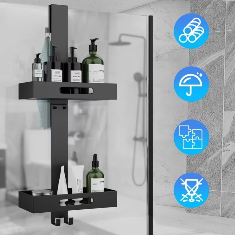 Image of Over Door Shower Caddy, Bathroom Organizer, 2-tier Storage Rack, No Drilling Required