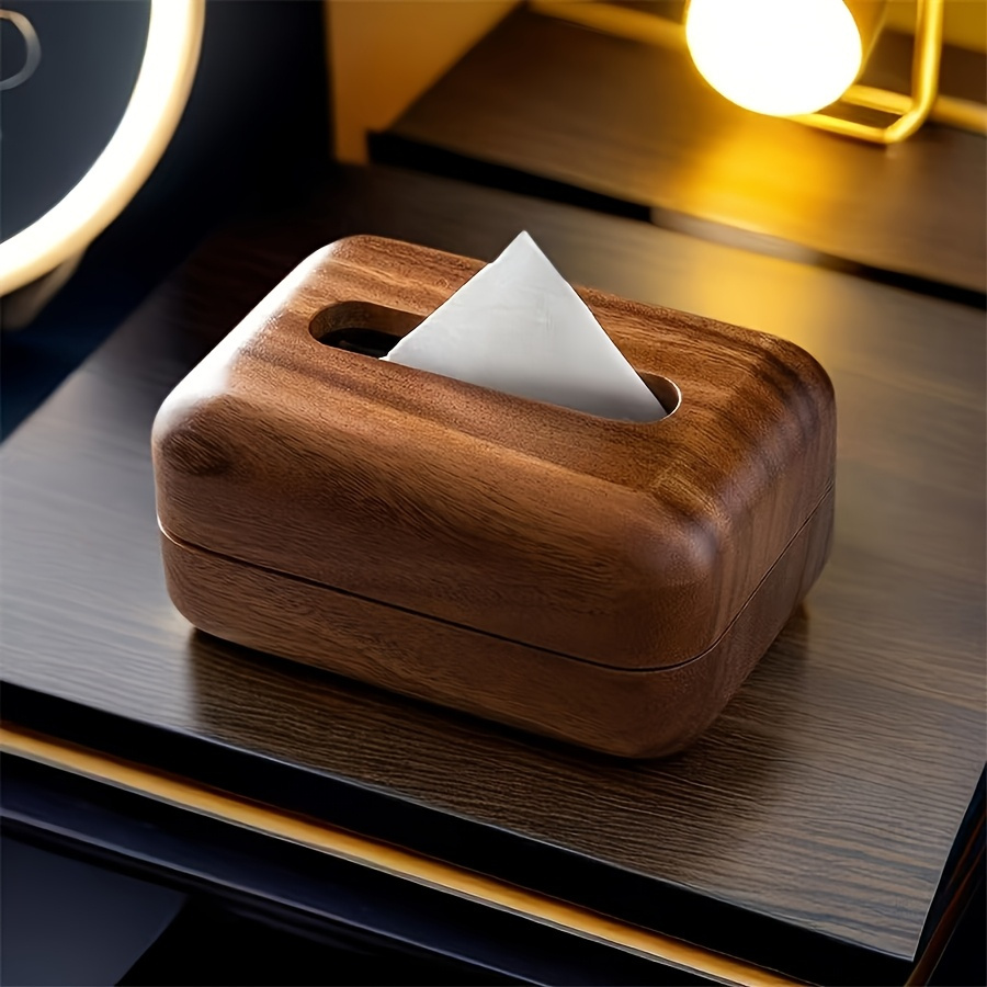 1pc rustic solid wood tissue box holder handcrafted home tabletop decor with magnetic closure natural wood grain   room bedroom kitchen dining room decorative and functional decorative accessory simple elegant design durable construction Product details 1