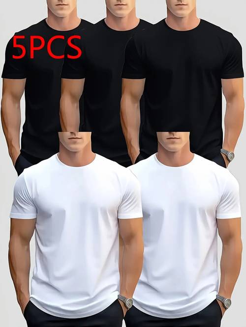 mens summer short sleeve 5 pc casual sports cycling outdoor t shirt quick dry solid color clothing