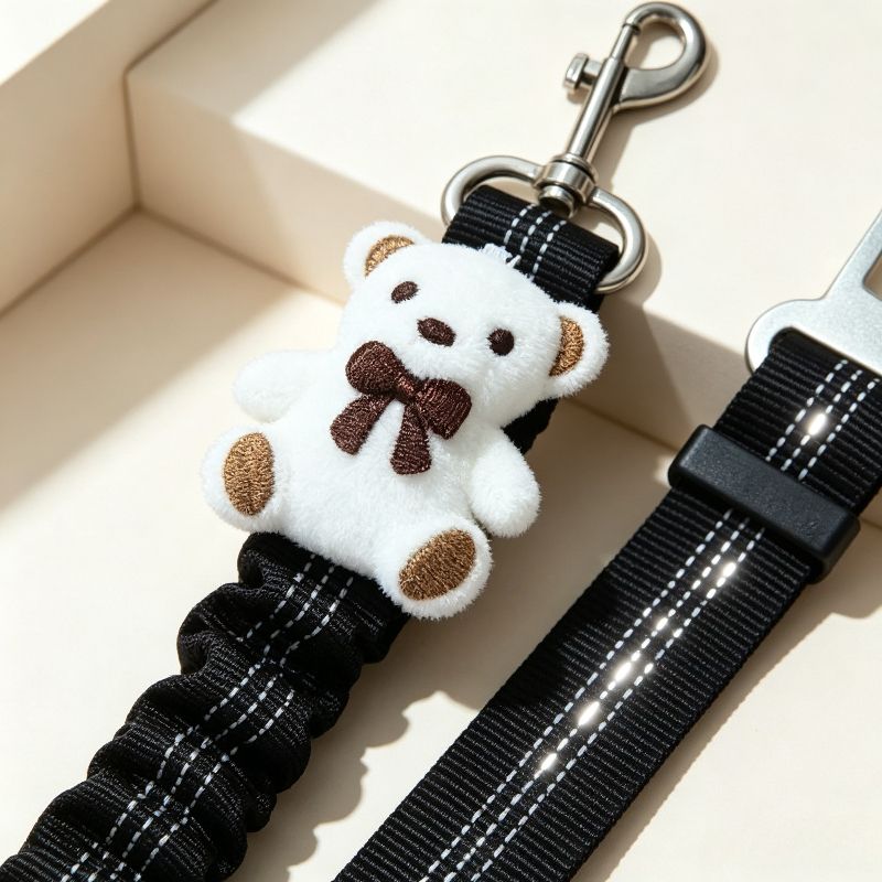 TEMU Cartoon Bear Reflective Elastic Pet Car Seat Belt Universal Car Cushion Safety Tether