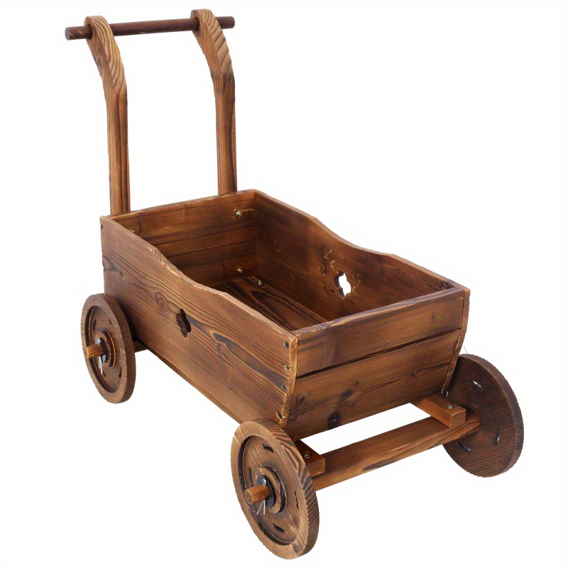   planter box mobile garden planter with 4 wheels handle drain hole decorative flower planter for indoor outdoor decor wooden flower cart for patio garden balcony brown