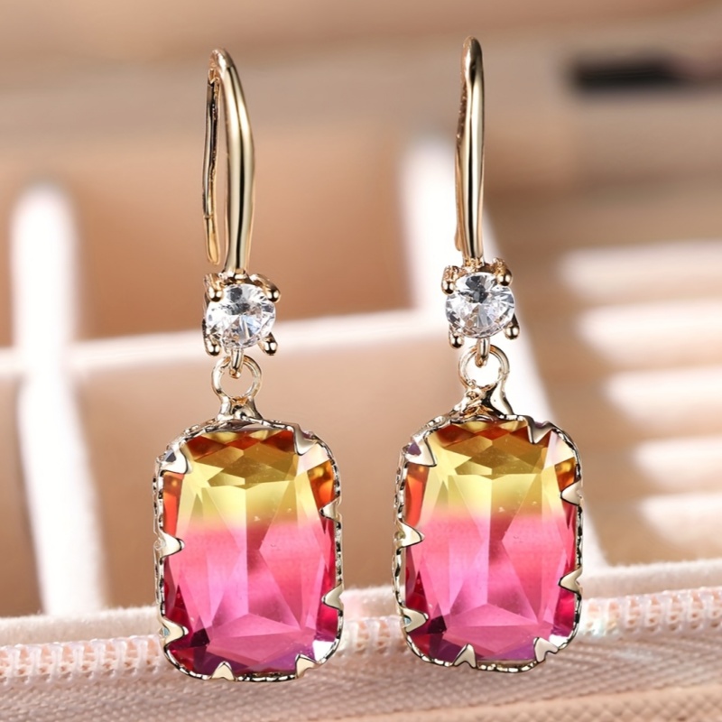 Creative Fashion Gradient Color Earrings with Synthetic Zirconia
