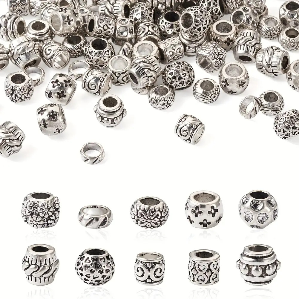 100 mixed style retro alloy european large hole beads for bead string sets bead string supplies bead string kits
