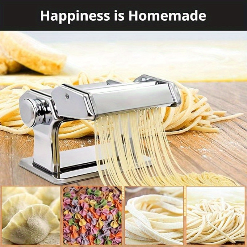 stainless steel manual pasta maker machine with 6 adjustable thickness settings hand crank double roller for fresh spaghetti   noodles and dumpling skins kitchen gadget details 6