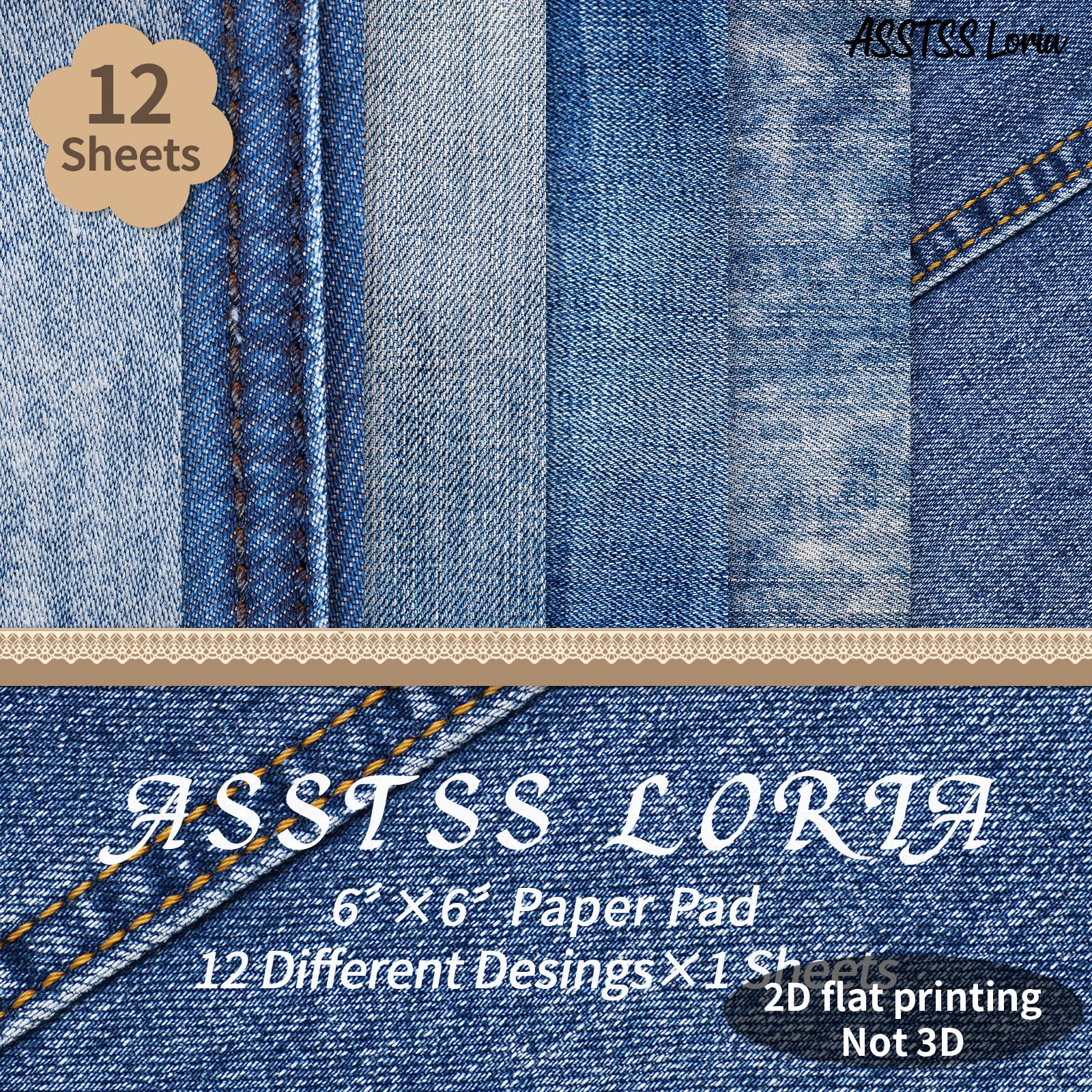 TEMU 12-sheet Asstss Loria Denim Jeans Scrapbooking Paper Pad - Heavyweight Cardstock Suitable For Journaling, Collage Art, Junk Journals, 6"x6"