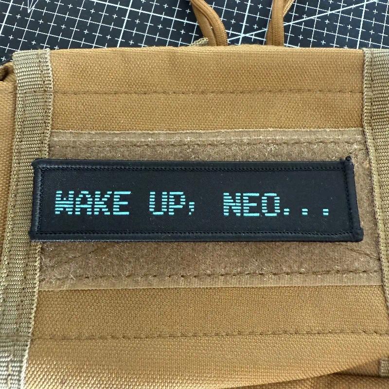 TEMU Toppa tattica Wake Up Neo intrecciata ricamata con bracciale a strappo e a strappo, toppa divertente per zaini, cappellini, attrezzatura da