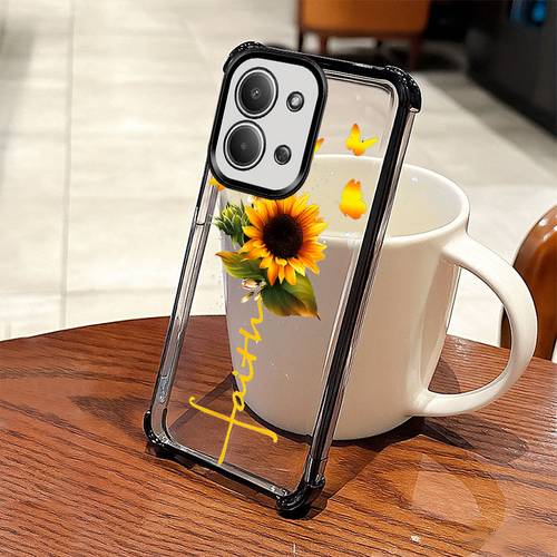 item picture phone case sunflower floral shockproof design clear case black full coverage phone case suitable for redmi for redmi 15c protection cover