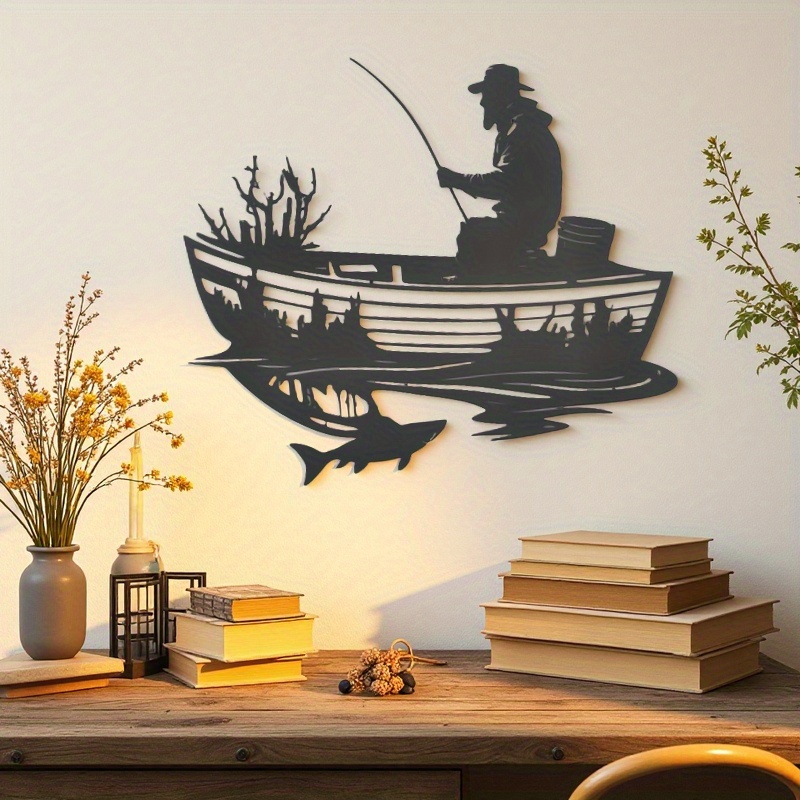 E-shop 1 Stück Metall-Wandskulptur, Abstrakte Angler Wanddekoration - Rustikale Deko für Wohnzimmer, Schlafzimmer, Essbereich oder Büro. Ideales
