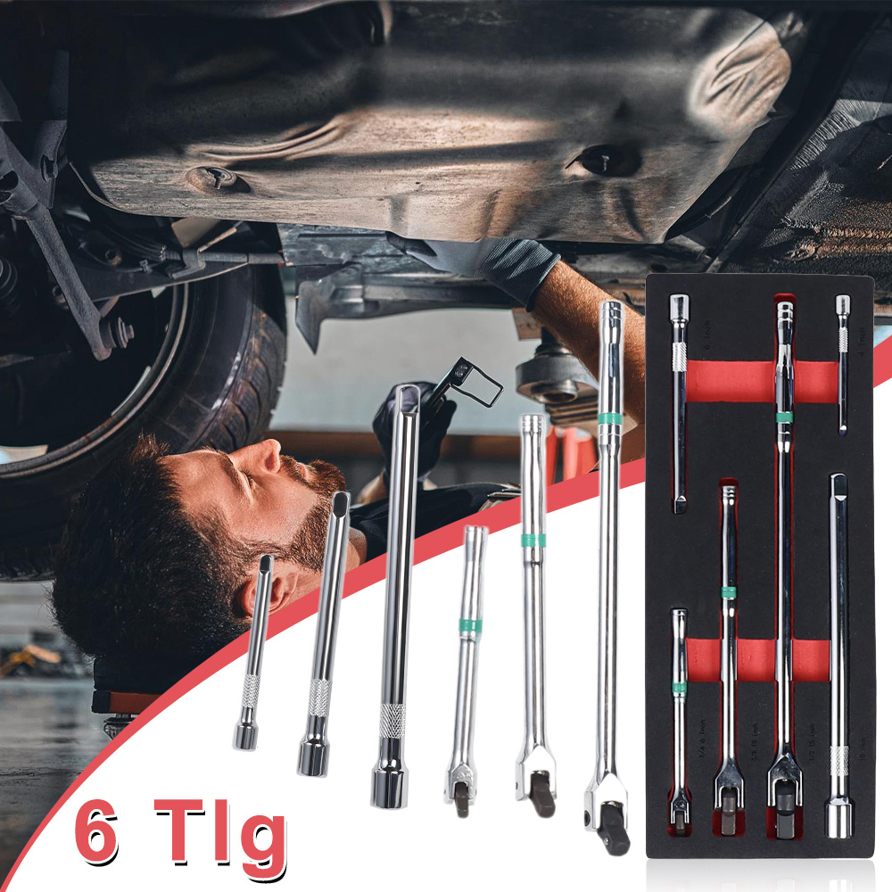 Image of 6pcs Wrench Extension Rod Set, 6-15 Inches, With 180 Degree Rotating Head, Toolbox, Flexible Rotating Design, For , Used For Vehicle Repair/mechanical Maintenance