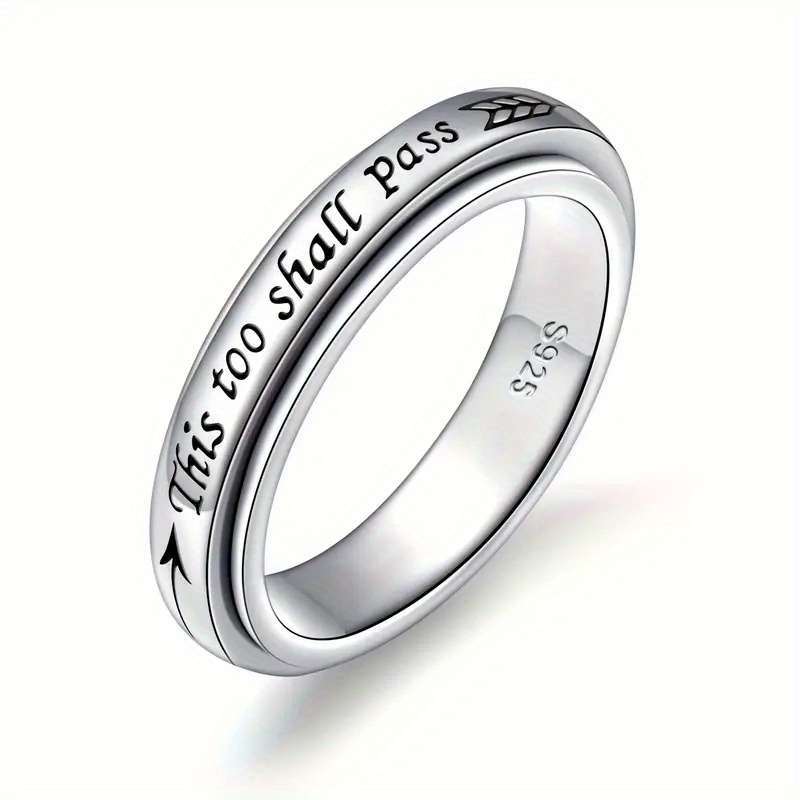 925 Sterling Silver "this Will Pass" Rotating Ring, Size 6, Bohemian Retro Style, Adjustable, Suitable For Women