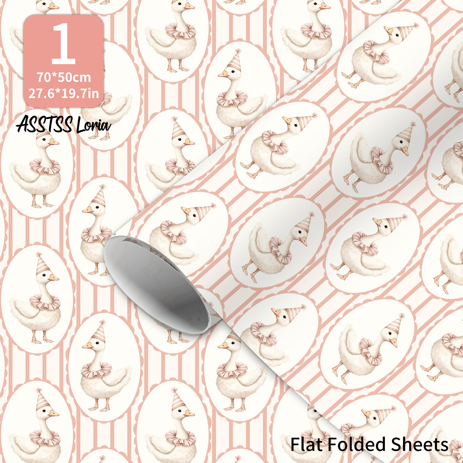 TEMU ASSTSSLORIA - 1 Feuille Unisexe Shower, Cadre Oie Fleur et Rayures, 20x28" Grand Format, Papier d' 10GSM, Emballage Esthétique pour Anniversaire