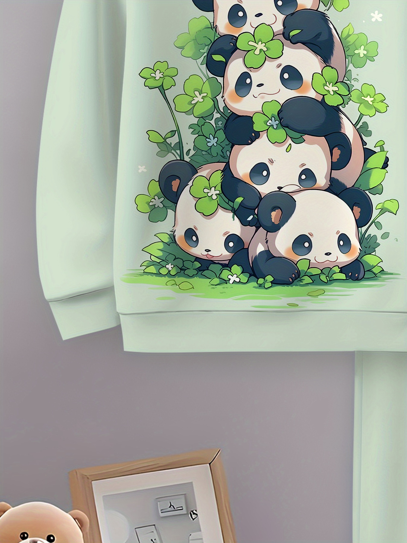 Light Green Cute Panda-Themed 2pcs Set for Girls