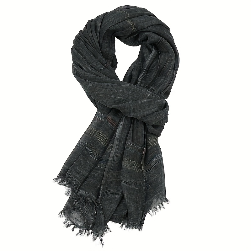 TEMU 1pc Of Spring And Summer Linen Striped Scarf, Unisex, Solid Color, Lightweight, Fashionable And Breathable Skinny Scarf, Christmas/happy Newyear
