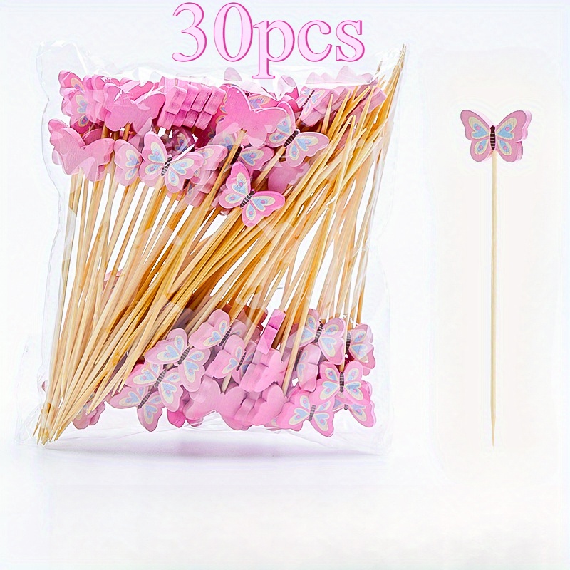 Image of 30pcs Bamboo Cocktail Picks Set, Multi-colored Sunflower & Design, Fruit & Party Decorations, Perfect For Birthdays, Holidays & Celebrations