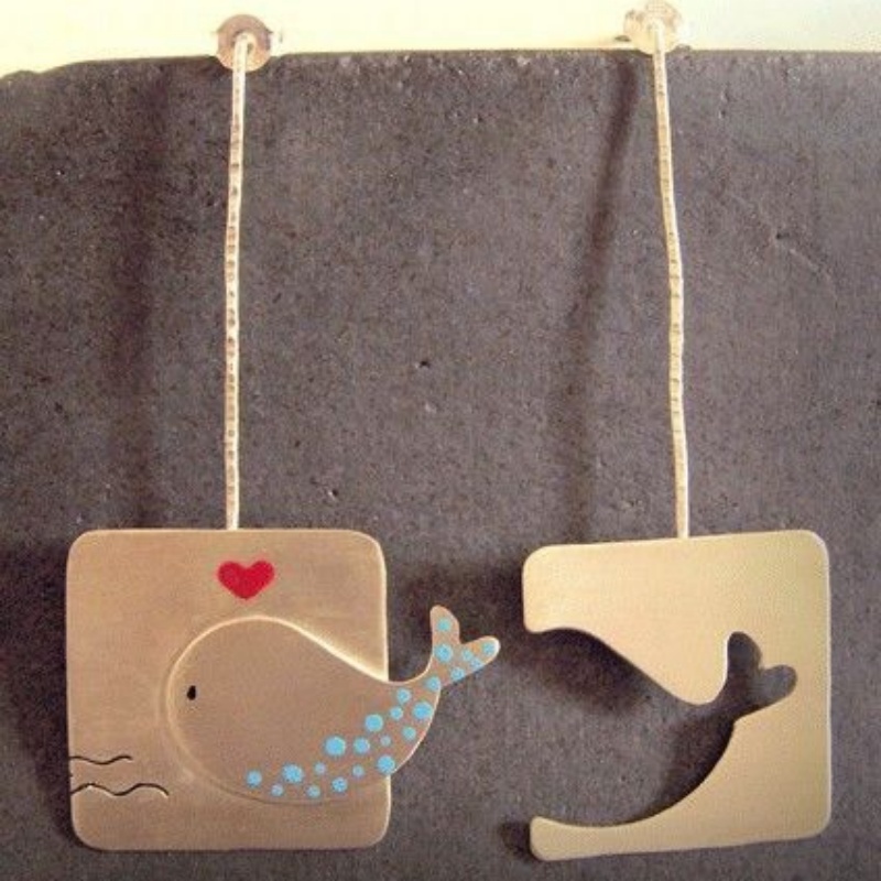 Women's Whale Pattern Carved Square Pendant Earrings