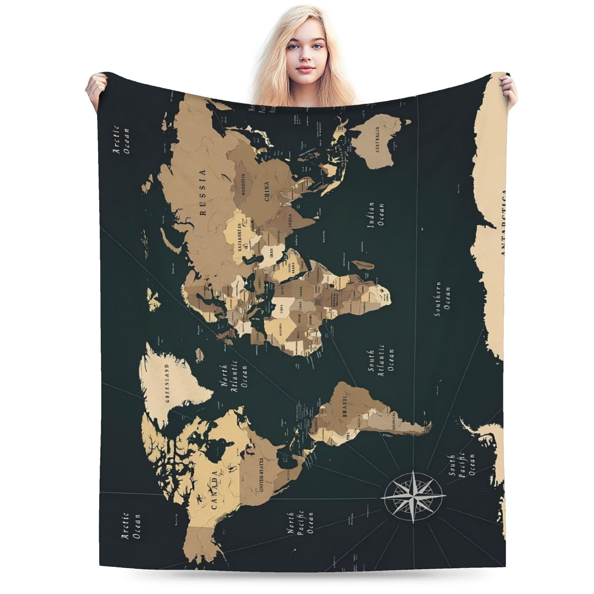 

Ultra- Map Print Flannel Throw Blanket - Cozy, Warm For Couch, Office, And Travel - Gift Blanket