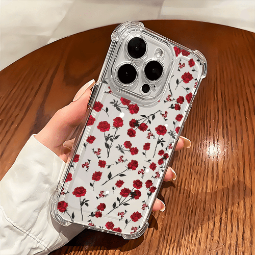 coque de téléphone - coque de téléphone transparente avec roses rouges pour iphone 17, 16, 15, 14, 13, 12, y pour les iphone 14 plus et pro, que pour iphone 11 et 11 pro max. cette coque est douce