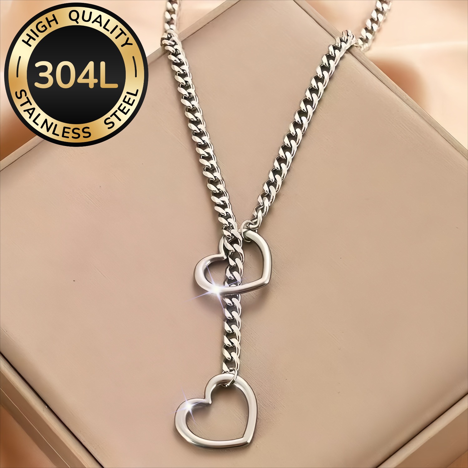 Image of Shiny And Fashionable Heart-shaped Y-shaped Necklace Gift Box, Punk Rock Stainless Steel Necklace, Perfect For New Year And Valentine's Day, Hypoallergenic, Suitable For Daily Wear