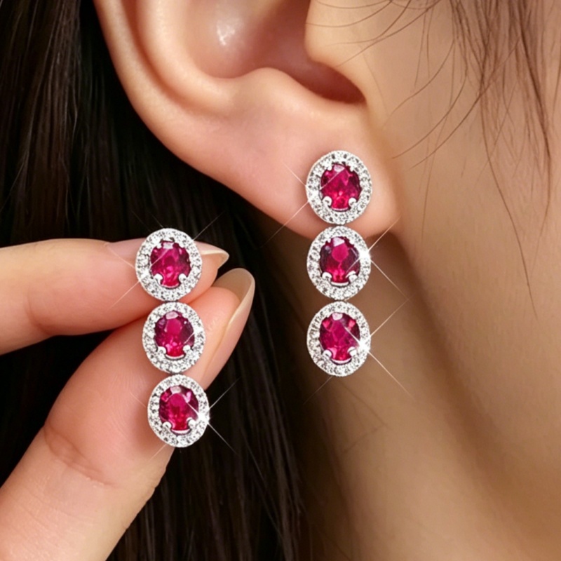 TEMU Temperament Inlay Rose Zirconia Tassel Earrings For Women Wedding Banquet Luxury Elegant Earrings Jewelry Exquisite Gift