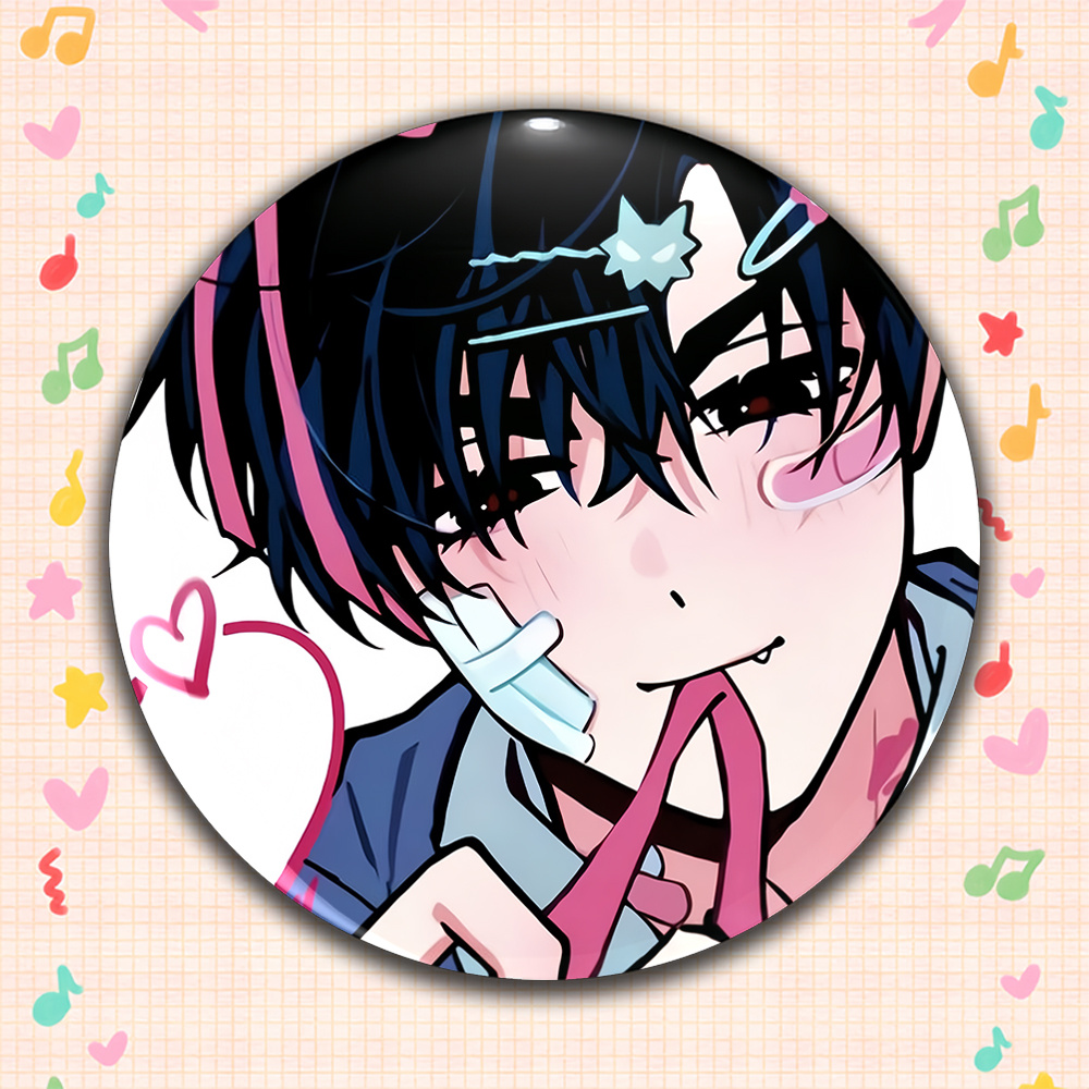 TEMU 1pc 2d Flat Men's Casual Circular Badge | Anime Cartoon Brooch, Fashionable And Gorgeous Accessory, Unisex Pin, Suitable For Fun Gifts Between