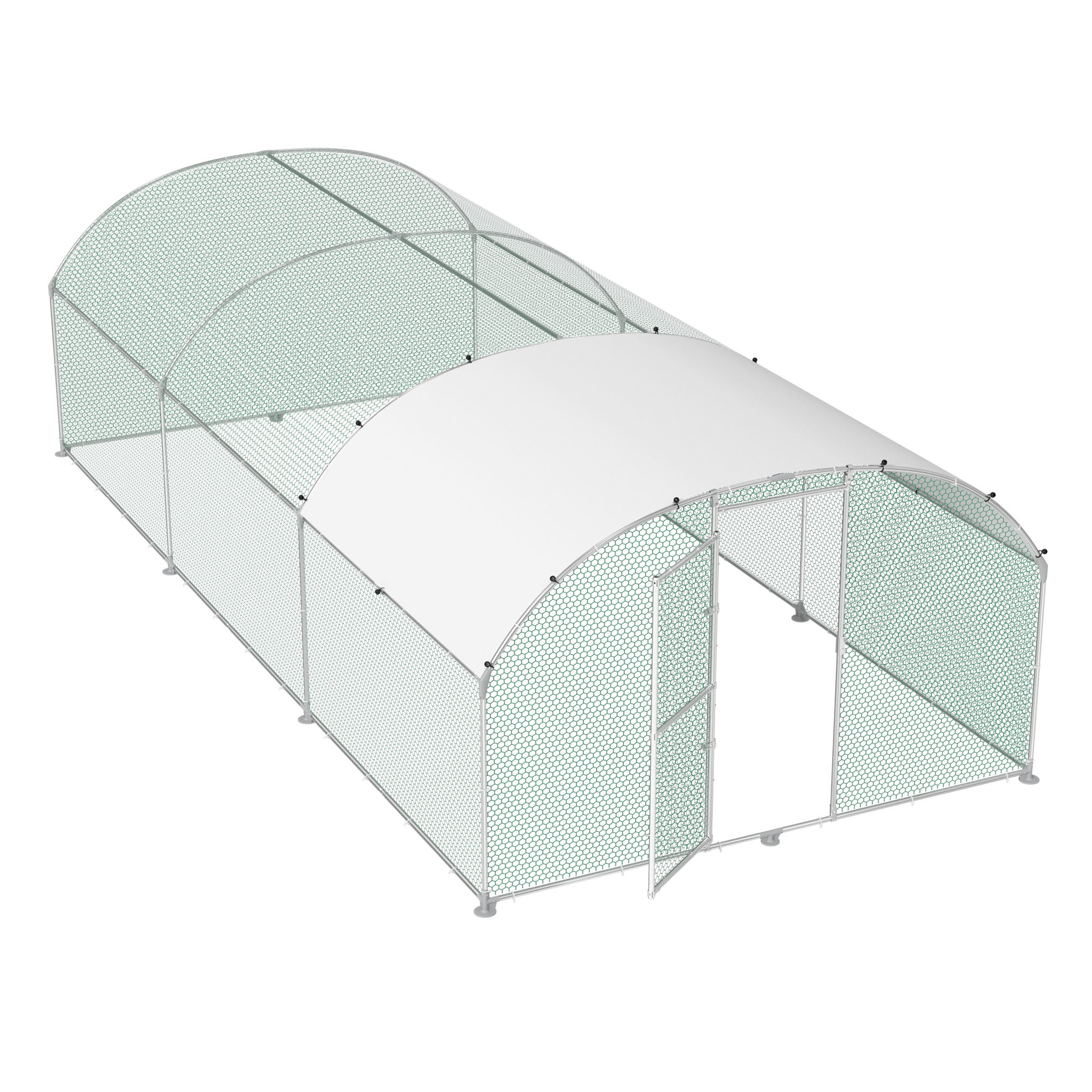 Chicken Coop Enclosure 3x6x2m Pet Cage Outdoor Enclosure, Galvanized Arched Top Chicken Cage Aviary With Tarpaulin Protective For Pet Enclosure