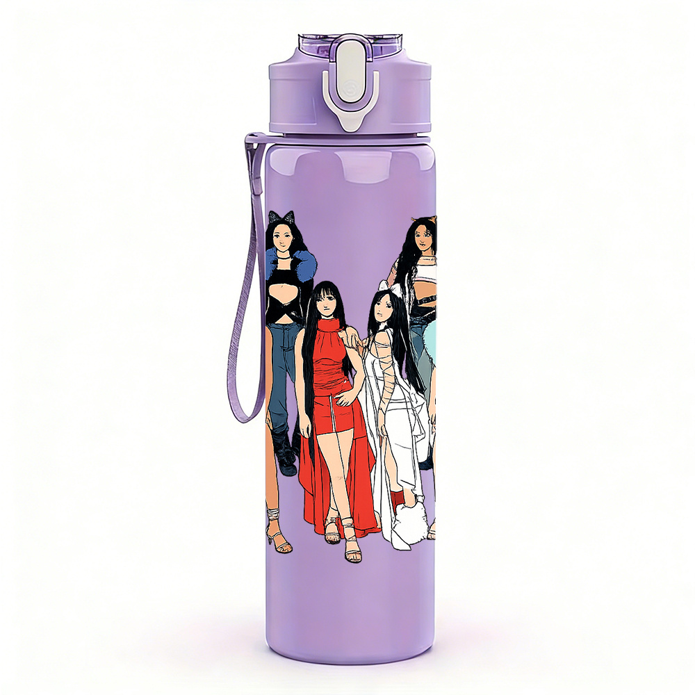 TEMU 1pc Different Styles Of ' Group Photo, 750ml Colored Plastic Sports Water Bottle, Leak-proof With Pop-up Lid, Suitable For Outdoor Activities,