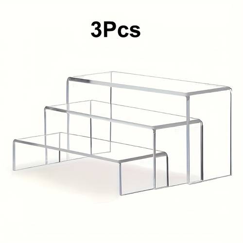 3 acrylic u shaped display stands with single tier shelf sturdy and lightweight no clear desktop organizer for figurines perfumes cosmetics and jewelry for home office vertical shelving
