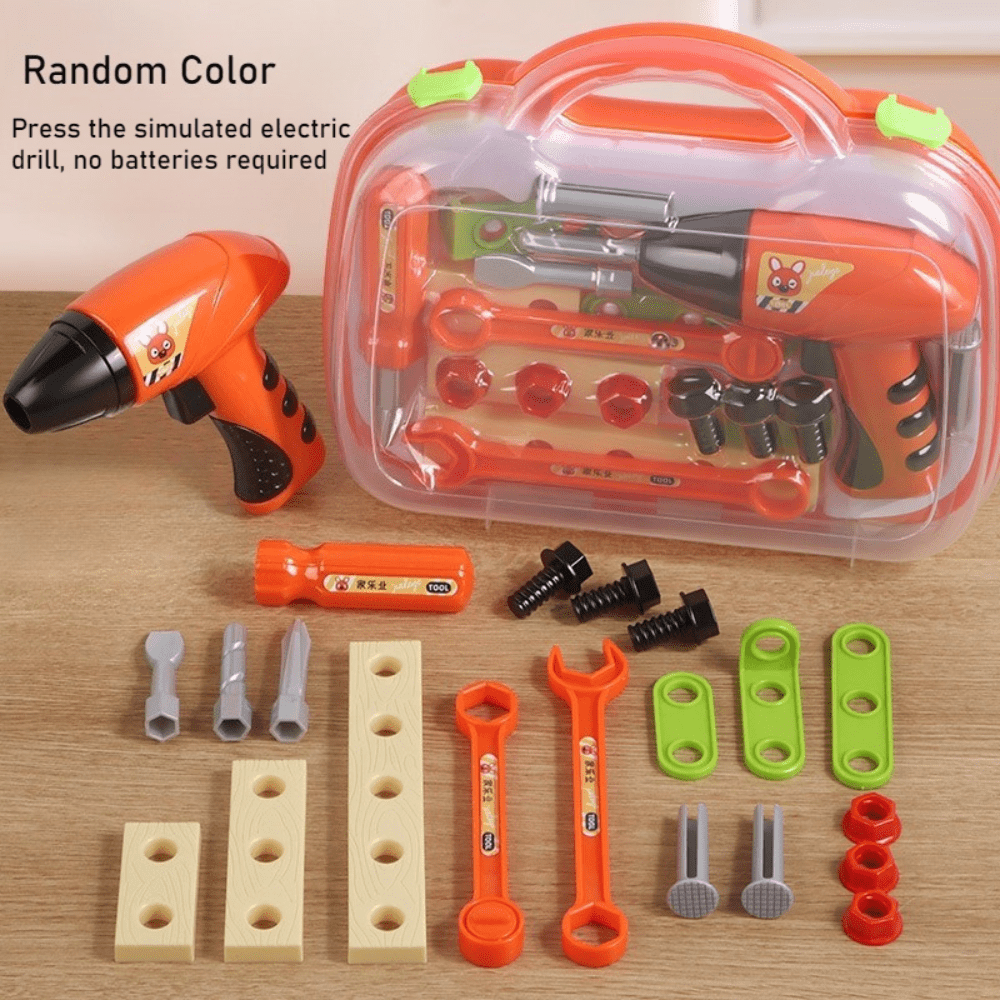 Image of Tool Box With Press Simulation Electric Drill (no Batteries) & Realistic Screwdriver - Toys For &, Tools For Dollhouse, For , Christmas & Halloween Gifts (random Colors)