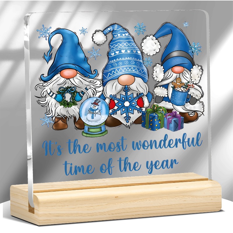 TEMU Plaque acrylique 2D plate, 1 pièce gnome bleu, style hiver de neige, décorations de Noël, panneau de table, salon & dortoir, bureau, cadeau pour