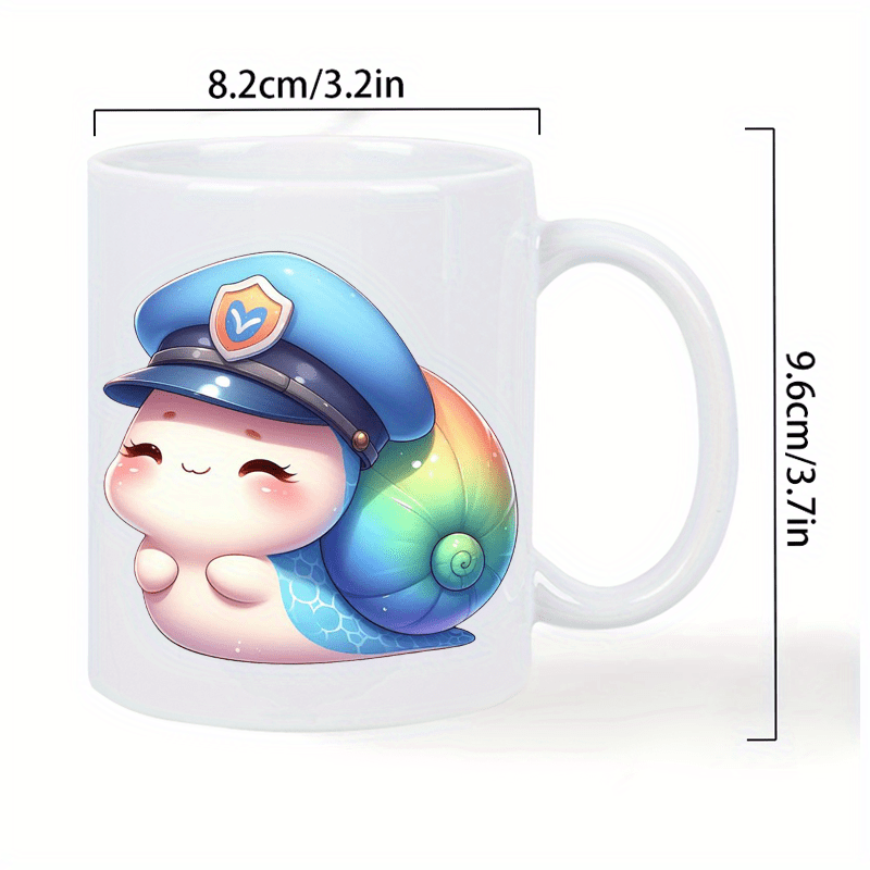 cute police officer snail ceramic white mug insulated hand wash only perfect gift for   whimsical design with rainbow shell police badge reusable drinkware coffee bar accessories 2
