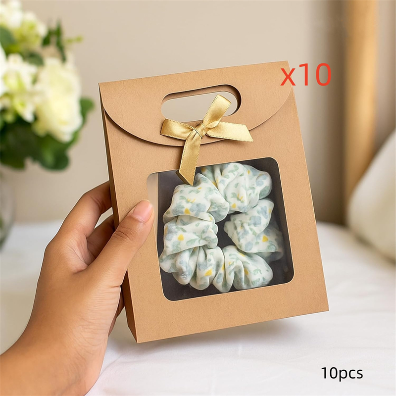 TEMU Gift For Her/him Set Of 10 Paper Gift Bags Featuring A Bow And A Transparent Window, With A Stylish . Perfect For Weddings, Parties, Birthdays,