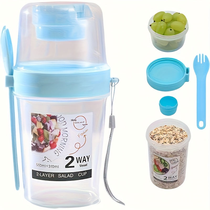 Portable Salad Shaker Cup With Fork And Dressing Compartment, Milk Shaking Cup, Suitable For Fruit And Vegetable Salad Storage, 3 Colors , Ideal For Daily And Festive Use