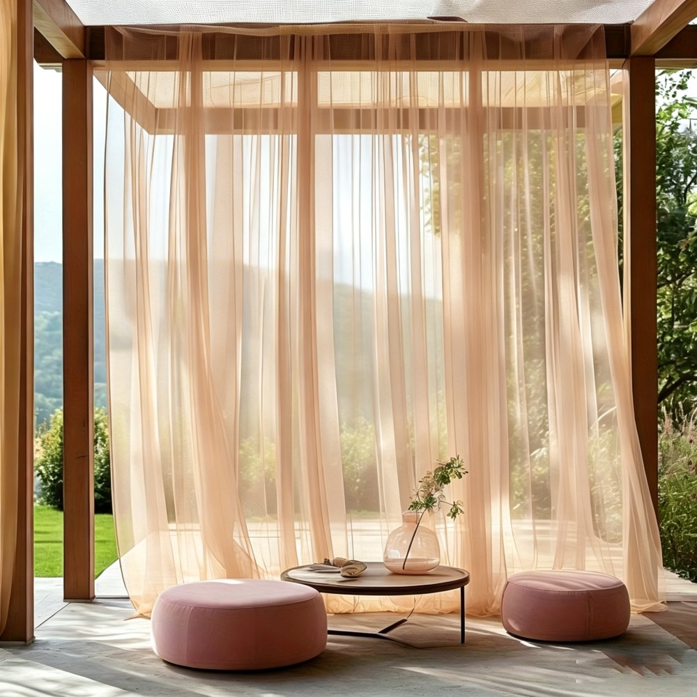 TEMU 2pcs, Rideau Moustiquaire Transparent en Tulle de Filet Champagne Universel (Tuteur Non ), Rideau Extérieur Transparent Ajustable en Tulle de