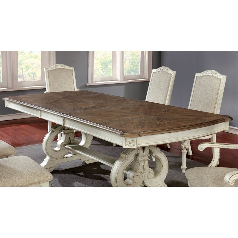 antique white dining room 9pcs set table w leaf and 6x side chairs 2x arm chairs ivory fabric upholstered seat Product details 3