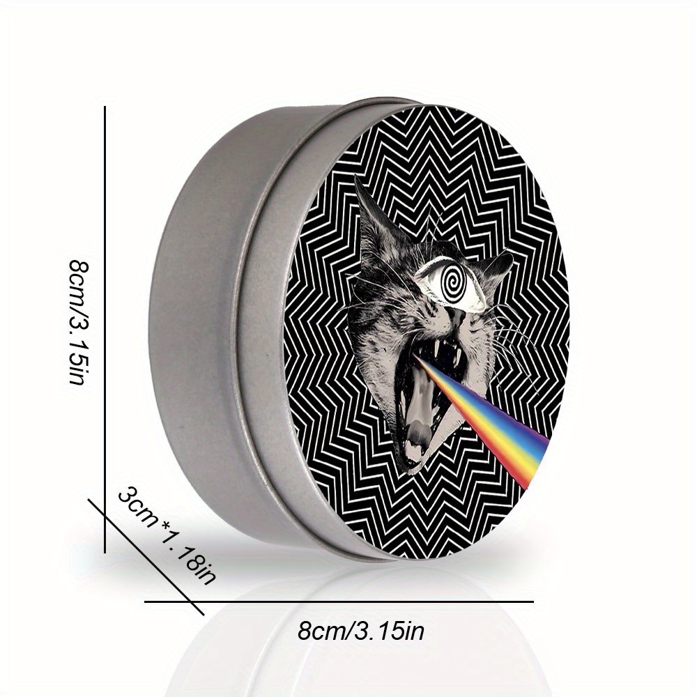 1pc, une boîte à métal ronde avec motif de chat de style   amusant, un mini conteneur de rangement portable à couvercle, une boîte de rangement rectangulaire en métal, fabriquée en matériau métallique durable,   pour une utilisation en voyage,   pour   de   objets   les médiators de guitare