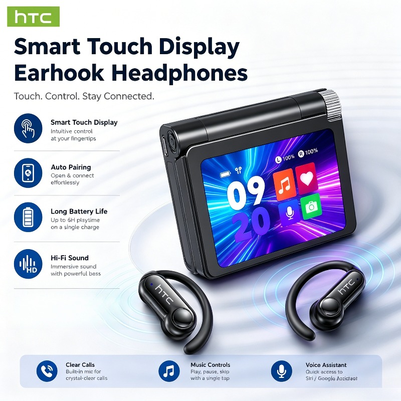 1pc Htc Ne80 Bluetooth 6.0 Earphones Led Display High-fidelity Wireless Earbuds | Smart Touch Control & Built-in Microphone | Ideal For Office, Sports, Study And Calls