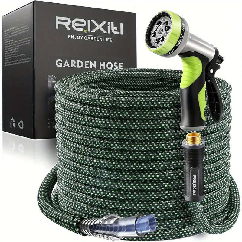 garden hose, flexible water hose, ultra lightweight non- expanding hose with 10 function sprayer, leak proof, pressure resistant for yard, outdoor ( green, 25ft), extendable garden hose, water garden hose with nozzle, retractable hose for garden, garden hose connector, hoses for garden, lawn care, yard watering, easy handling, retractable design, reinforced material, rubber, water sprayer, yard maintenance, home Product details 0