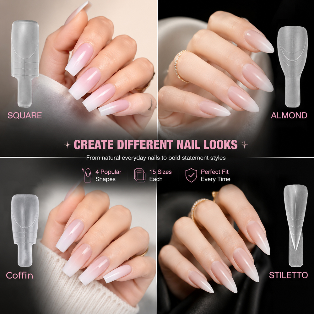 150pcs Matte Square Seamless Extension Nail Forms with Handle