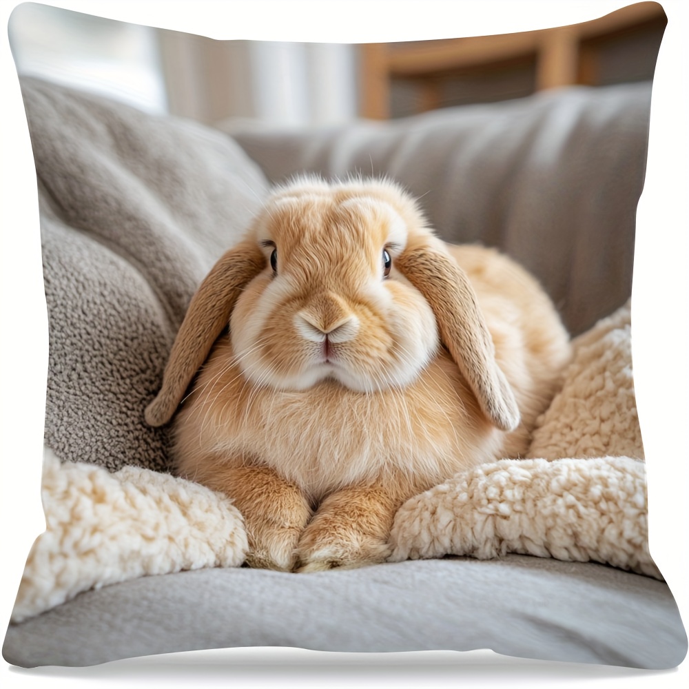 TEMU 1pc Pillowcase, "loved By Everyone" Cute Rabbit Pillowcase, Soft And Smooth Polyester Plush Fabric, Single-sided Printed Pattern, 45cm*45cm,