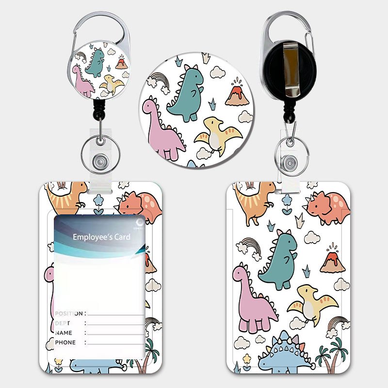 TEMU Porte-carte d'identité dinosaure avec lanière rétractable et porte-clés - Porte-carte en plastique robuste adapté pour , , les badges,